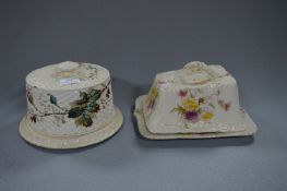 Two Victorian Floral Patterned Cheese Dishes