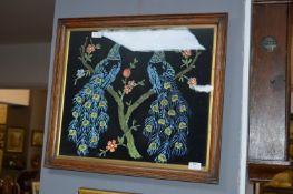 Oak Framed Needlework - Peacocks