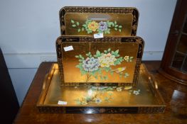 Black Lacquered & Gilt Magazine Rack and Tray