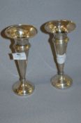 Pair of Hallmarked Silver Fluted Vase 19.5cm Tall - Birmingham 1918