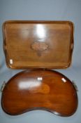 Mahogany Kidney Shaped Gallery Tray and an Inlaid Tray