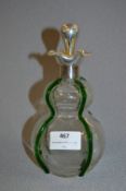 Silver 800 Topped Glass Scent Bottle with Green Glass Tube Lines