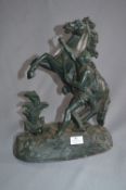 Spelter Figurine - Man with Rearing Horse
