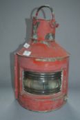 Red Painted Galvanised Metal Ships Lamp