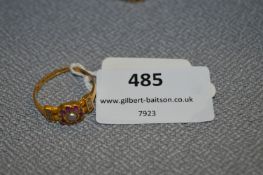 15cT Gold 625 Ruby & Pearl Ring - 3g gross