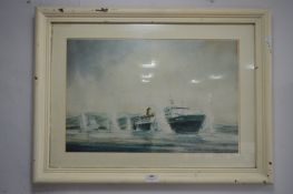 Framed Coloured David Bell Print - Norland Ferry at the Falkland Islands