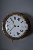 Mounted Circular Brass Ships Clock with Enamel Face