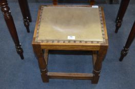 Oak Stool with Light Brown Leather Seat