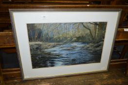 Framed Oil Painting on Board - Trout Fisherman A.E. Dray