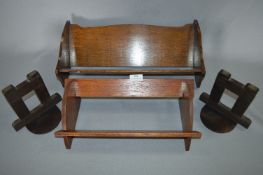 Two Oak Bookshelves and a Pair of Book Ends