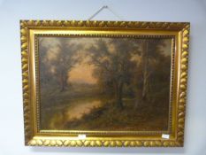 Italian Oil Painting on Canvas - Woodland River Scene