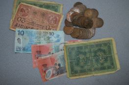 Collection of British Copper Coinage and German WWII Paper Money