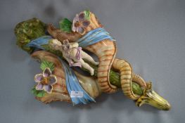 Italian Majolica Style Wall Pocket with Cherub Des