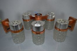 1970's Teak & Copper Effect Three Branch Ceiling Light