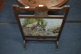 Oak Framed Firescreen with Needlework Panel