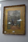Gilt Framed Watercolour Amy Dora Percy - Stick Gatherer