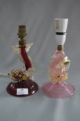 Pair of Murano Glass Dolphin Table Lamps