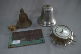 Two Boat Club Bells, Ships Wheel Barometer and a L