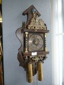 Wood Cased Dutch Wall Clock with Brass Decoration