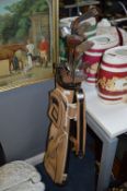 Collection of Wood Shafted Golf Clubs with Bag