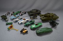 Collection of Nineteen Dinky Model Race Cars and Military Vehicles