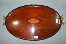 Edwardian Mahogany Shell Inlaid Gallery Tray