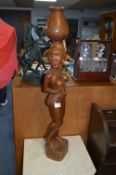 Tall African Carved Wood Figurine - Water Carrier