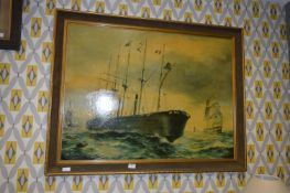 Large Framed Coloured Print - Paddle Steam Boat