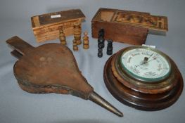 Circular Oak Barometer, Chess Sets and Bellows