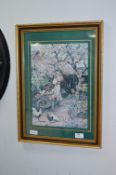 Gilt Framed Print - Girl in Garden
