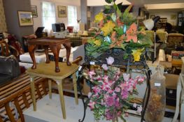 Wrought Metal Plant Stand, Artificial Flowers and