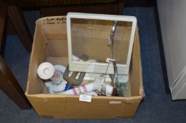 Box Containing Toilet Mirrors, Candlesticks, etc.