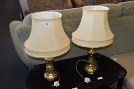 Pair of Brass Table Lamps with Shades
