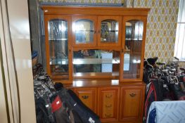 Teak Effect Wall Unit with Glass Doors