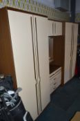 Cream & Teak Effect Double Wardrobe Unit with Cent