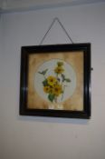 Framed Painting on White Glass - Flowers