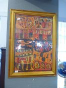 Pine Framed Ink & Varnish Painting - Calypso