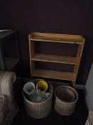 Set of Small Pine Shelves and Two Baskets with Con