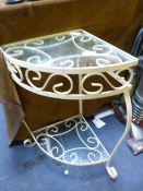 White Wrought Metal Corner Telephone Table