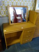 Teak Effect Dressing Table with Mirror