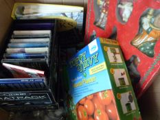 Box Containing CDs, Kettle, Candles, Figurines, et