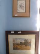 Two Framed Prints - Farm Scene and Birds