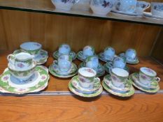 Grafton Bone China Green & Floral Patterned Tea Se