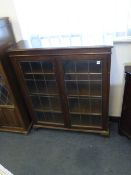 Dark Oak Bookcase with Leaded Glass Doors