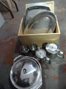 Wooden Bread Bin and Quantity Stainless Steel Jugs