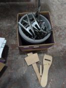 * Box of Plastic Flower Pots, Large Clips, Mallet,