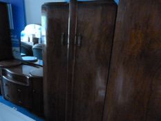 Three Piece Walnut Bedroom Set; Two Wardrobes and