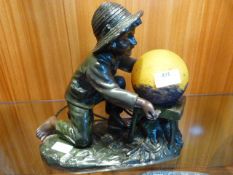 Bronze Effect Table Lamp - Boy with Ball