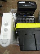 *Box Containing Shredder, Fan Heater, Toolbox, etc