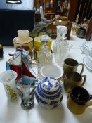 Glassware and Pottery; Decanters, Clock, Plant Pot